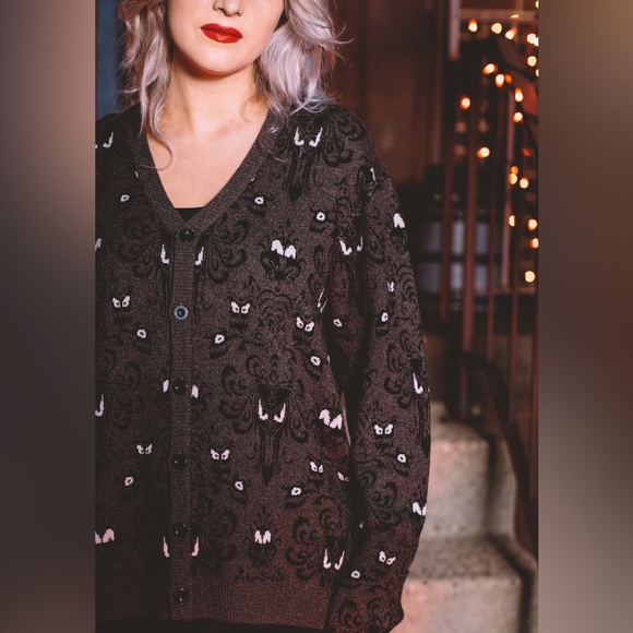 NWT Cakeworthy Disney Haunted Mansion Wallpaper Cardigan Size Medium Sweater - Picture 2 of 15